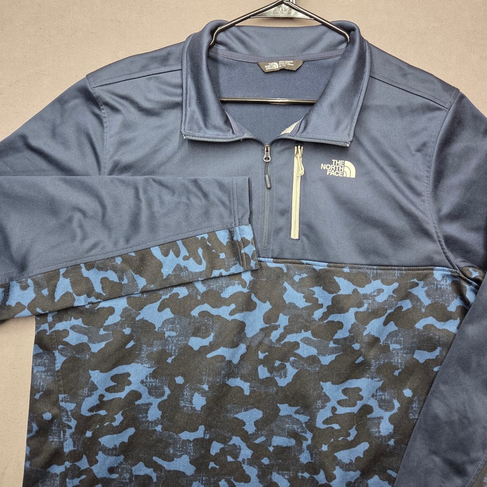 The North Face Mens XL Tech 1/4 Zip Camo Blue Navy Sweatshirt NFOA3RT2